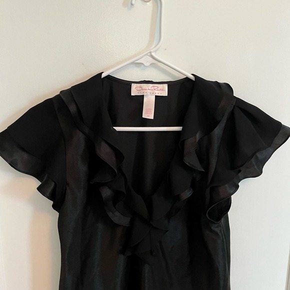 Oscar De La Renta Black Ruffle Neck Pink Label Top Pijama SZ  Medium - Picture 2 of 9